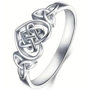 Sterling Silver Plated Celtic Knot Heart Ring - Size 7